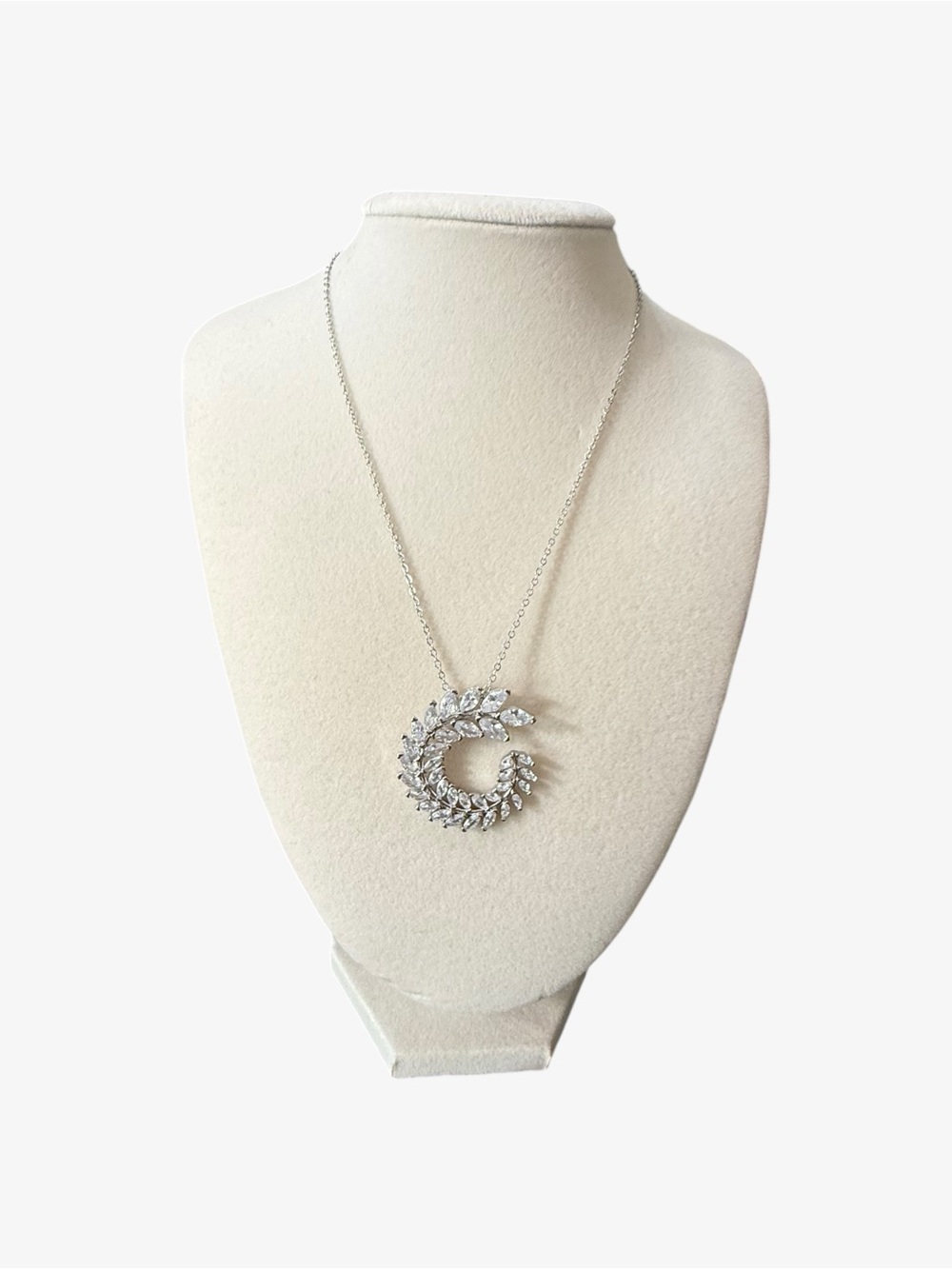 Sterling Silver Crystal Leaf AAA CZ Spiral Pendant Necklace